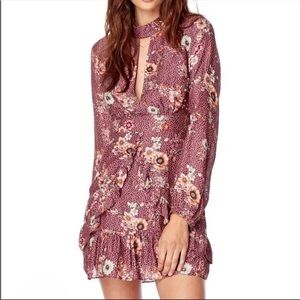 Lost + Wander Burgundy Floral Long Sleeve Dress